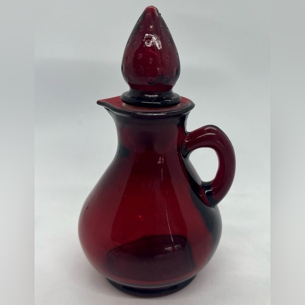 Avon Ruby Red Glass Strawberry Bath Foam Decanter Bottle (Empty) - Picture 3 of 6